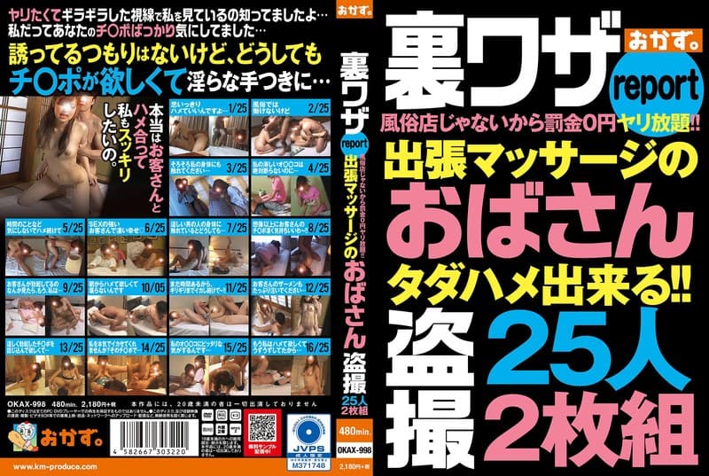 裏ワザreport風俗店じゃないから罰金0円ヤリ放題!!出張マッサージのおばさん盗撮25人2枚組